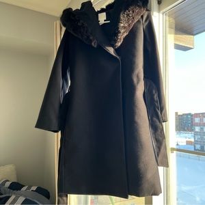 NWOT H&M women black coat with furr, Size XS